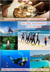 “Trips Programme. Enjoy the great opportunity to be part of those amazing trips: Switzerland Watchmaking Experience, Fuerteventura Surf Camp and Costa Rica. Sign up to these before 30th September please. Email: leticia.devega-dublan@cdl.ch “